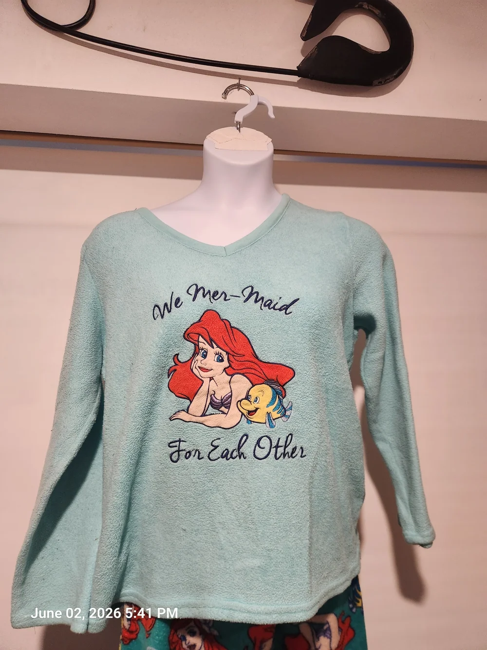 Disney Teal Ariel Fleece Pajama Set with Ariel & Flounder Print